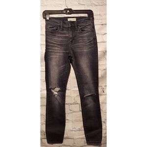 Madewell Womens Size 26 Jeans Black High Riser Skinny Distressed Stretch